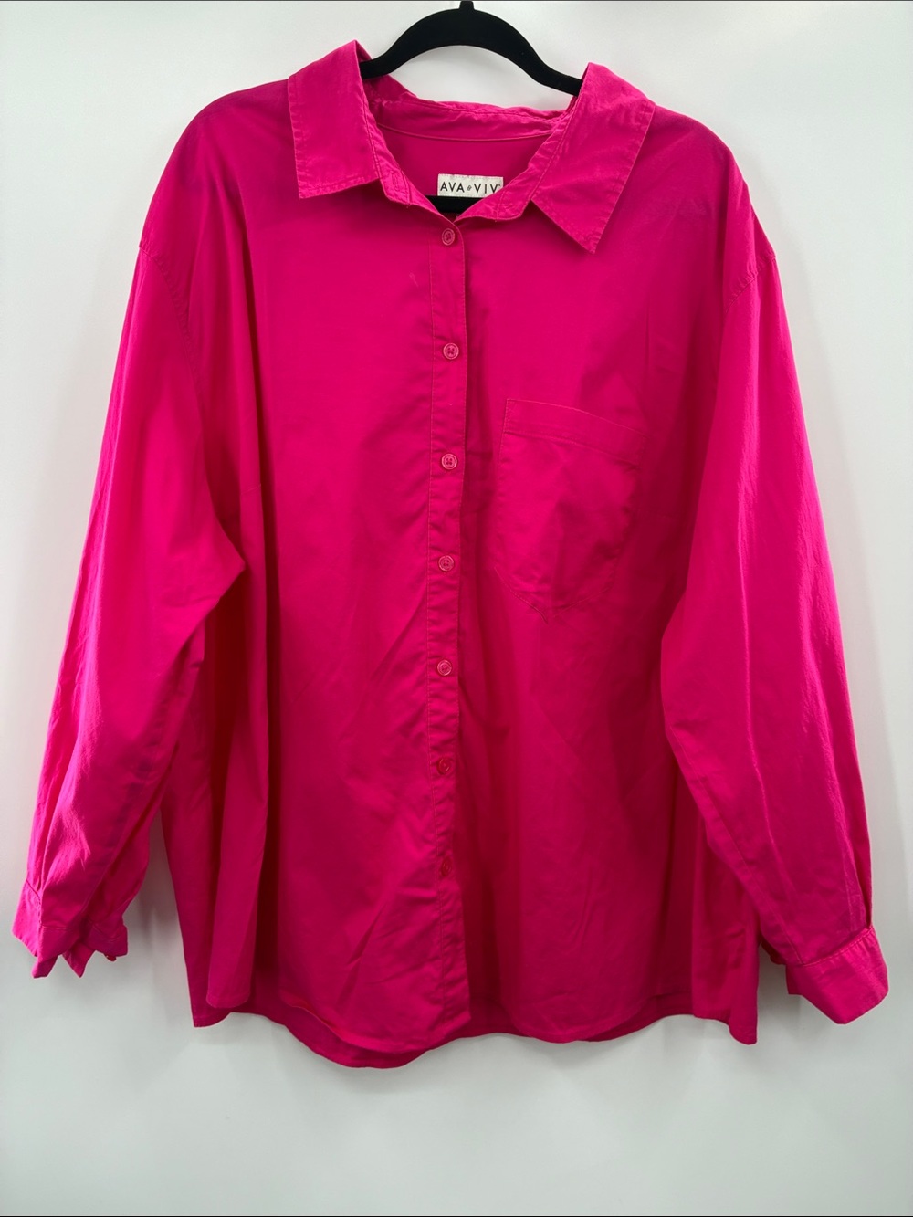 Ava & Viv Hot Pink Button-Down Shirt - Women's Relaxed Long Sleeve size 2X